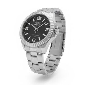 Invicta Silver Stainless Steel Watch with Black Dial and Bracelet